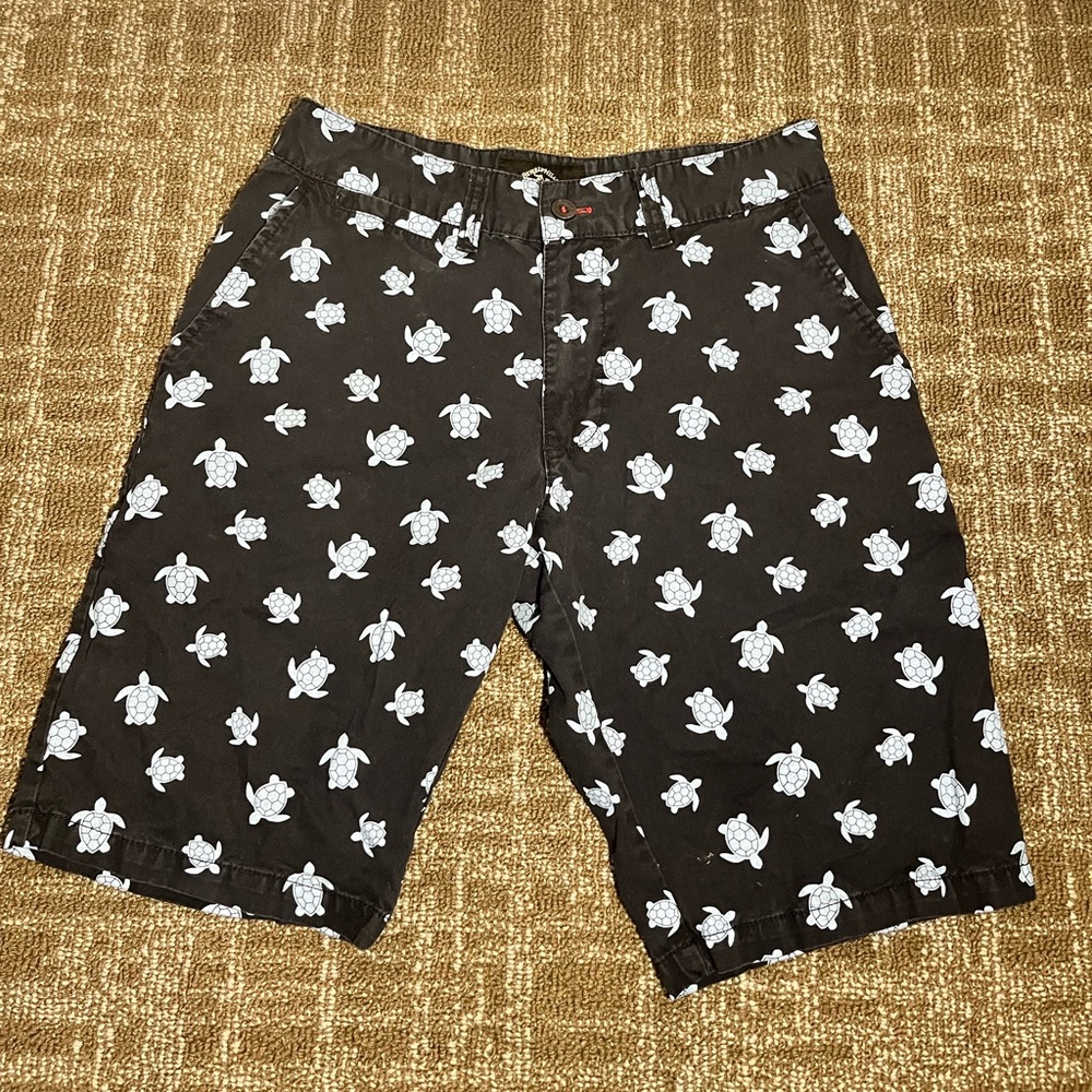 Beverly Hills Polo Club Navy Blue Cotton Turtle Print Golf Shorts Mens Size 30